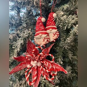 Set of 2 Candy Cane Gnome Christmas Ornaments Red and White New